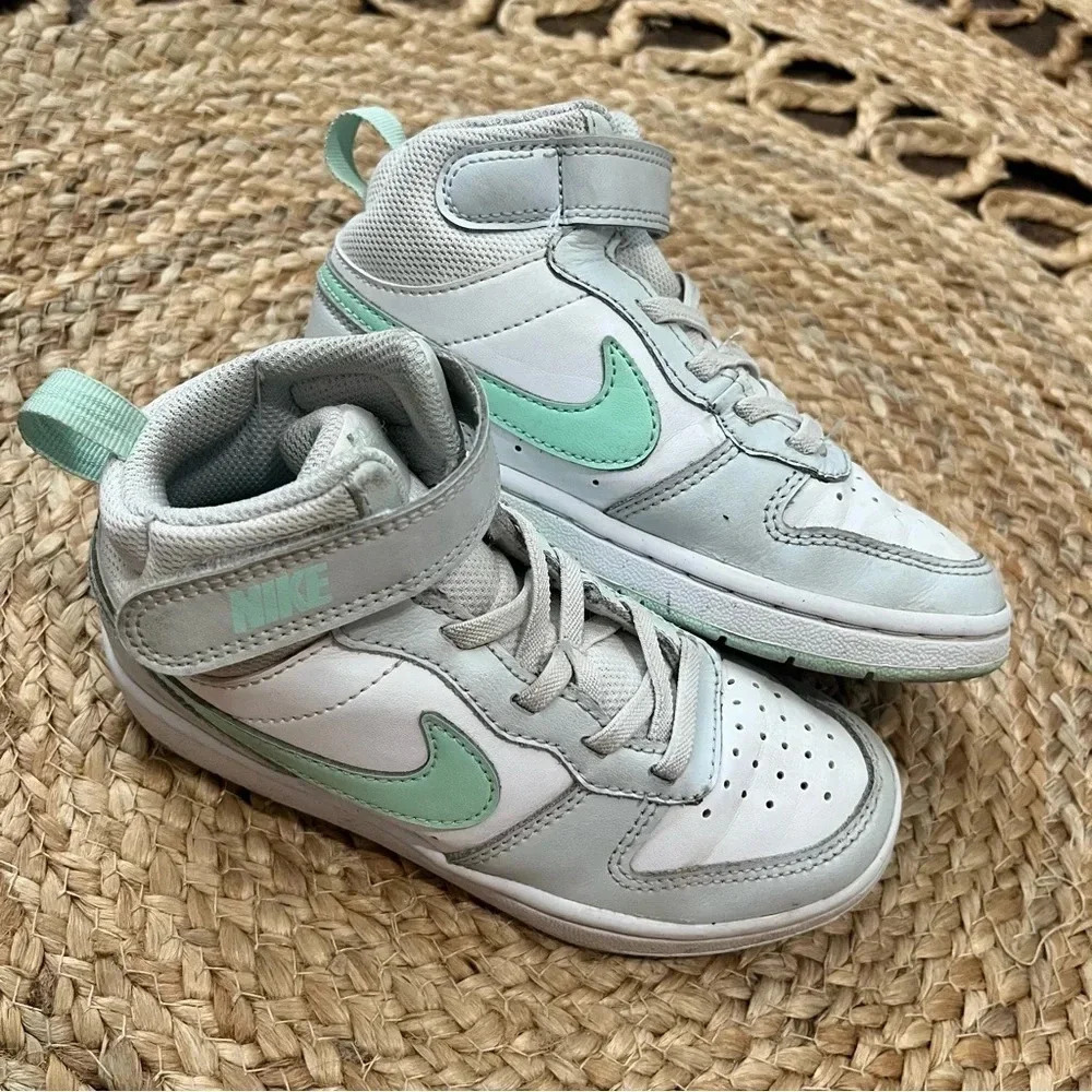 NIKE SIZE 11.5C All Day Play High Top Sneakers White Mint Gray CD7782-011